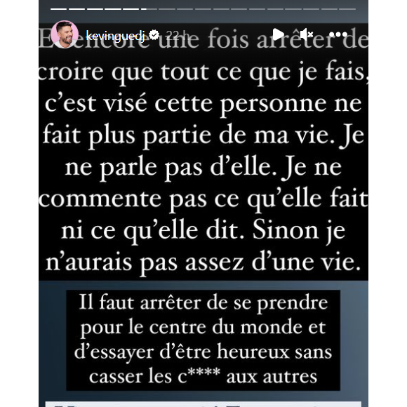 Kevin Guedj répond aux attaques de son ex-femme Carla Moreau, en story sur Instagram.