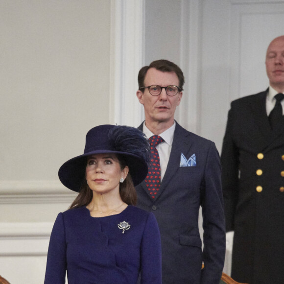 Le roi Frederik X, la reine Mary, le prince Christian, la reine Margrethe II, le prince Joachim, la princesse Benedikte - La famille royale de Danemark lors de la réception donnée à l'occasion du changement de trône au Parlement danois (Folketing) au palais de Christiansborg à Copenhague. Le 15 janvier 2024