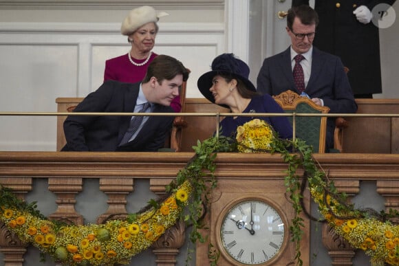 La reine Mary, le prince Christian, la princesse Benedikte, le prince Joachim - La famille royale de Danemark lors de la réception donnée à l'occasion du changement de trône au Parlement danois (Folketing) au palais de Christiansborg à Copenhague. Le 15 janvier 2024
