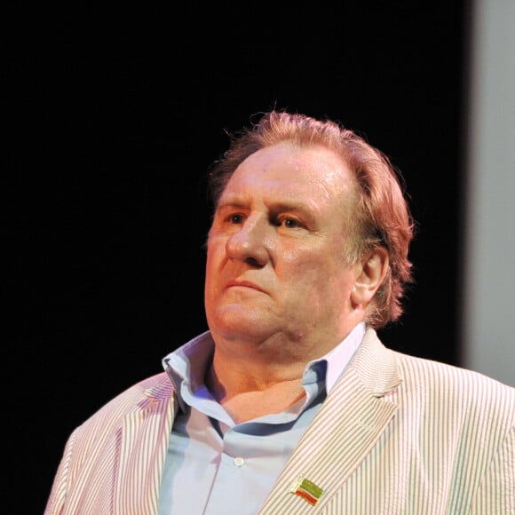 Gerard Depardieu - L'acteur Gerard Depardieu etait a Nice pour la cloture du 1er Festival du Cinema Russe a Nice a l'Acropolis le 16 juin 2013. Le depute maire après avoir fait l'eloge de l'acteur fraichement expatrie, a invite les public, a redecouvir, le film realise pour la television francaise par Josee Dayan, Raspoutine, produit par Arnaud Frilley present sur la scene d'Acropolis.  French actor and newly-minted Russian citizen Gerard Depardieu attends the presentation of the film "Raspoutine" during the first Russian film festival on June 16, 2013, in Nice, southeastern France.