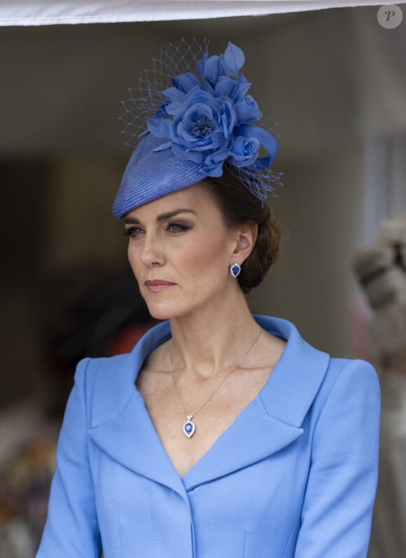 Kate Middleton, duchesse de Cambridge, lors de la cérémonie de l'ordre de la Jarretière à la chapelle Saint-Georges du château de Windsor. Londres, la 13 juin 2022. 