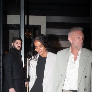 Vincent Cassel et sa compagne Narah Baptista à la sortie d'un dîner à l'hôtel "Costes" lors de la Fashion Week de Paris (PFW), le 18 janvier 2024. 