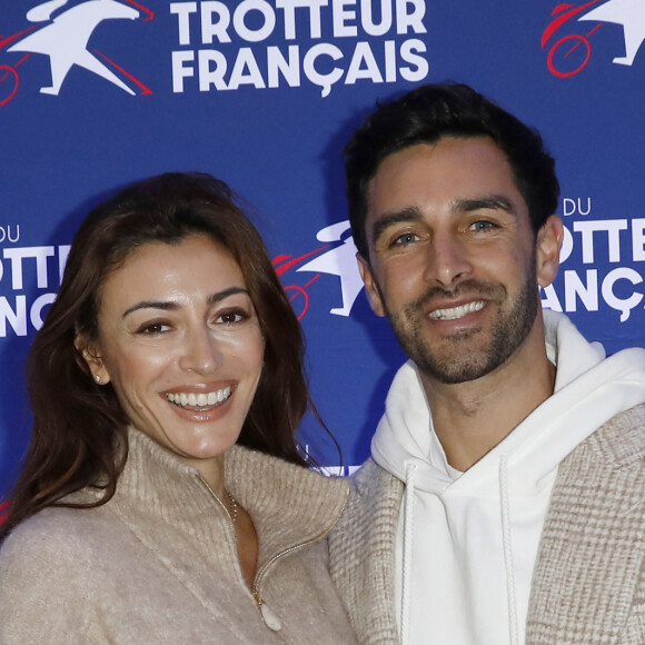 Rachel Legrain-Trapani (Miss France 2007) avec son fiancé Valentin Léonard - Prix de France Speed Race 2024 à l'Hippodrome de Vincennes le 11 février 2024. © Marc Ausset-Lacroix/Bestimage