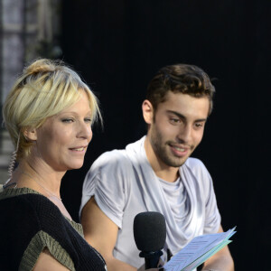 Marwan Berreni (acteur dans la serie "Plus Belle la Vie") - Rebecca Hampton sur un plateau lors de la Foire Internationale de Marseille, le 30 septembre 2013. Rebecca, très amincie apres la naissance de son enfant, recommence a travailler pour la serie "Plus Belle la Vie". 