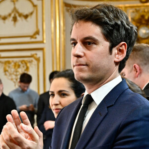 Gabriel Attal, premier ministre, lors de la remise du prix Ilan Halimi, à Matignon, Paris le 14 février 2024. © Eric Tschaen/Pool/Bestimage