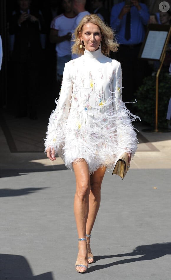 Il est bien difficile de la croiser, sur scène comme ailleurs.
Celine Dion à la sortie de l'hôtel de Crillon à Paris pendant la fashion week Haute Couture automne-hiver Valentino à Paris. 
