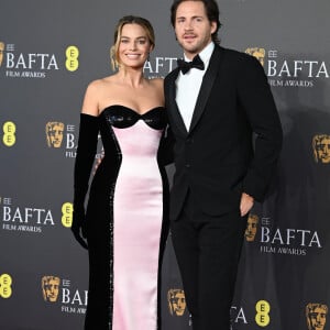Margot Robbie et son compagnon Tom Ackerley - Cérémonie des British Academy Film Awards 2024 au Royal Festival Hall de Londres. Le 18 février 2024.