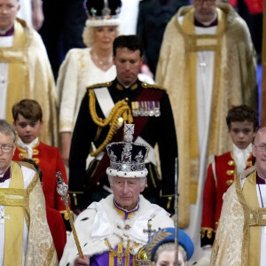 Le roi Charles III d'Angleterre et Camilla Parker Bowles, reine consort d'Angleterre, lors de la cérémonie de couronnement du roi d'Angleterre à Londres, Royaume Uni, le 6 mai 2023. 