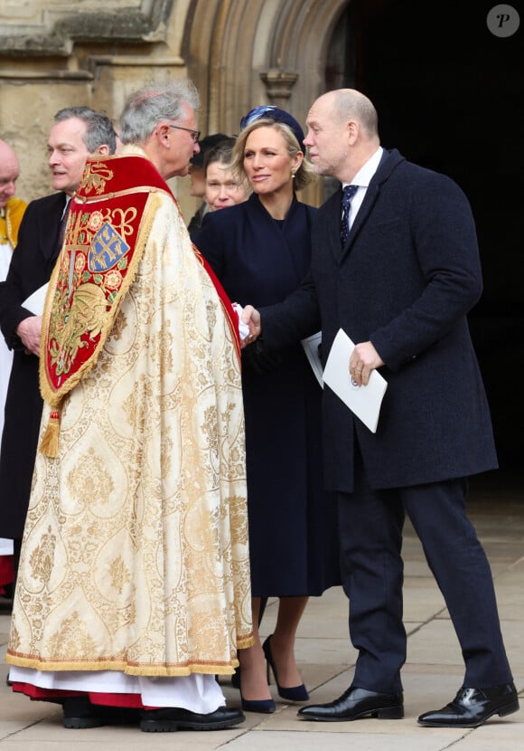 Zara et Mike Tindall - Messe en hommage au roi Constantin II de Grèce, Chapelle Saint George, Windsor, 27 février 2024. Photo by Chris Jackson /PA Wire/ABACAPRESS.COM