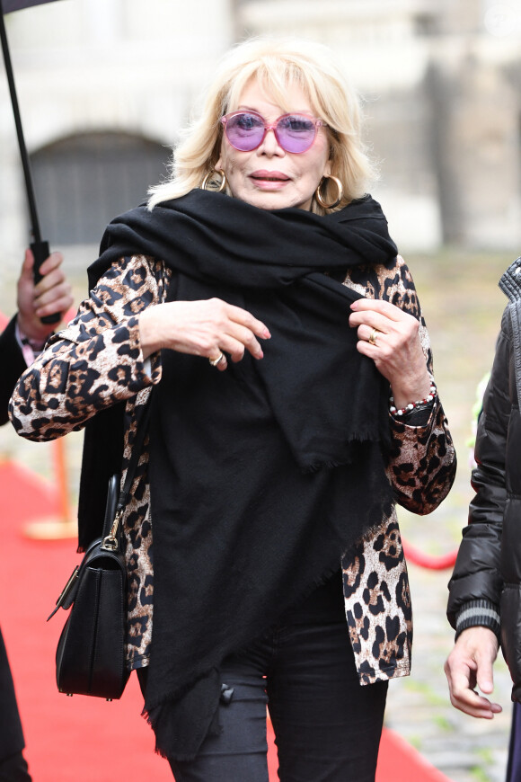 Tout comme celle d'Amanda Lear, parée d'une veste léopard.
Amanda Lear arrive au showroom de la maison Vivier (Roger Vivier chaussure) pour la collection automne / hiver 2024-2025 lors de la Fashion Week de Paris (PFW), à la maison de l'Amérique Latine, à Paris, France, le 29 février 2024. 