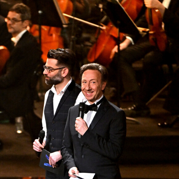 Le chef Michele Spotti, Clément Rochefort et Stéphane Bern - 31ème Victoires de la musique classique à l'opéra Berlioz Corum à Montpellier. Le 29 février 2024 La cérémonie était retransmise en direct sur France 3 et France Musique. © Bruno Bebert / Bestimage 