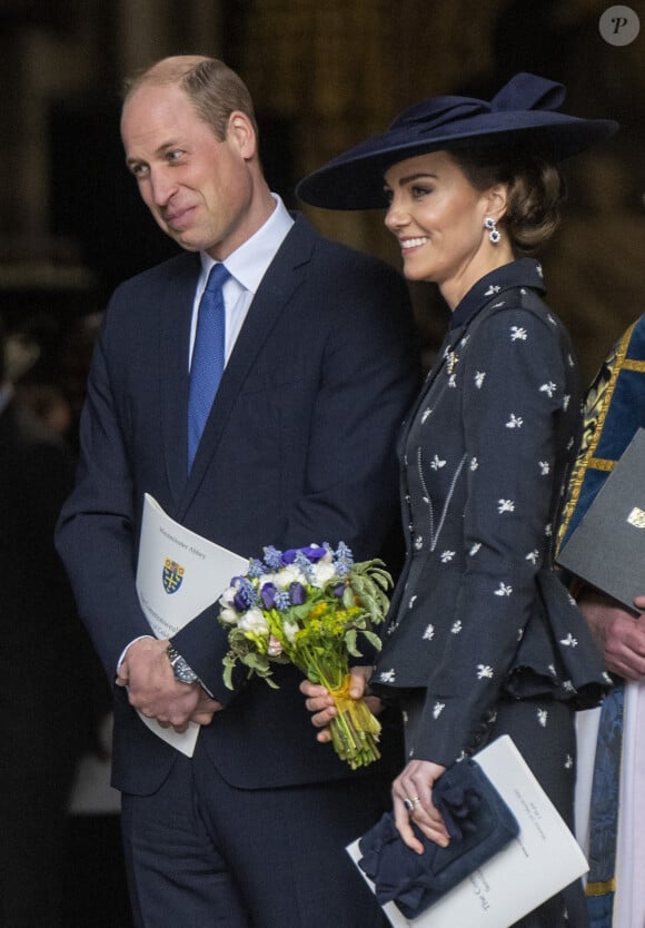 Le prince William, prince de Galles, Catherine (Kate) Middleton, princesse de Galles - La famille royale britannique à la sortie du service annuel du jour du Commonwealth à l'abbaye de Westminster à Londres le 13 mars 2023. 