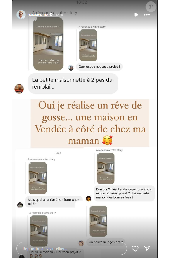 Une maison proche de chez sa maman
Sylvie Tellier partage son nouveau projet avec ses abonnés, sur Instagram, le 11 mars 2024