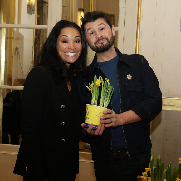 Christophe Beaugrand et Cindy Fabre lors du lancement de 'Une Jonquille contre le cancer' à Paris le 12 Mars 2024. © Denis Guignebourg/Bestimage