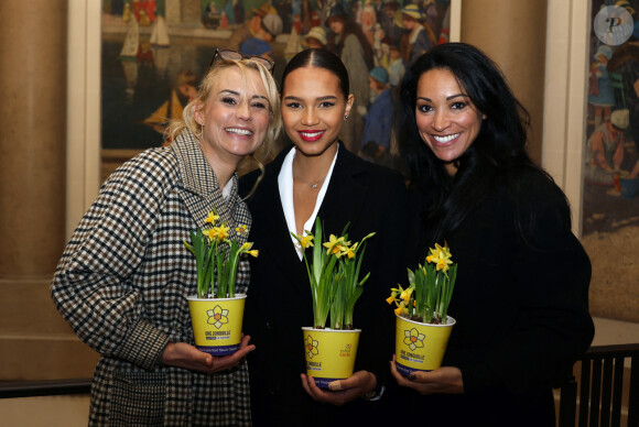 Cindy Fabre, Indira Ampiot et Elodie Gossuin lors du lancement de 'Une Jonquille contre le cancer' à Paris le 12 Mars 2024. © Denis Guignebourg/Bestimage