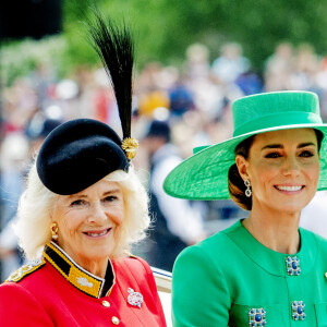 La reine consort Camilla Parker Bowles, Kate Catherine Middleton, princesse de Galles, le prince George de Galles - La famille royale d'Angleterre lors du défilé "Trooping the Colour" à Londres. Le 17 juin 2023 