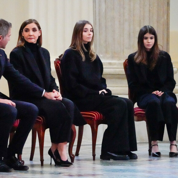 Veillée funèbre du prince Victor-Emmanuel de Savoie, en l'Eglise de Sant'Uberto à Turin, en présence de sa veuve Marina Ricolfi-Doria, de son fils, le prince Emmanuel-Philibert de Savoie avec sa femme la princesse Clotilde Courau et leurs filles les princesses Vittoria et Luisa, le 9 février 2024. Le fils du dernier roi d'Italie s'est éteint le 3 février 2024 à l'âge de 86 ans.
