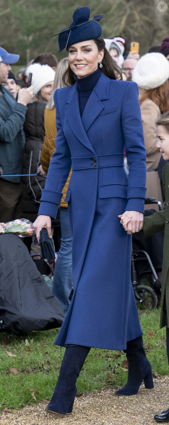 Kate Middleton, princesse de Galles - Les membres de la famille royale britannique lors de la messe du matin de Noël en l'église St-Mary Magdalene à Sandringham, le 25 décembre 2023.