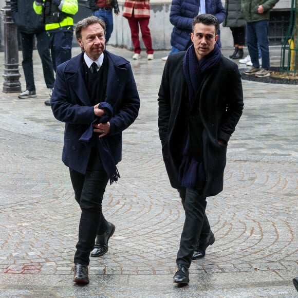 Stéphane Bern et son compagnon Yori Bailleres - Obsèques de l'ancien ministre de la Culture Frédéric Mitterrand en l'Église Saint-Thomas d'Aquin à Paris. Le 26 mars 2024 © Moreau-Jacovides / Bestimage