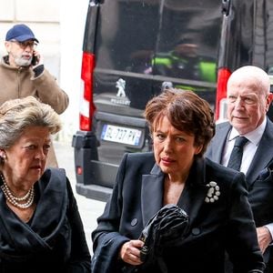 La Princesse Chantal de France, Roselyne Bachelot-Narquin - Obsèques de l'ancien ministre de la Culture Frédéric Mitterrand en l'Église Saint-Thomas d'Aquin à Paris. Le 26 mars 2024 © Moreau-Jacovides / Bestimage  Funerals of the former Minister of Culture Frédéric Mitterrand in Paris. On March 26th 2024 