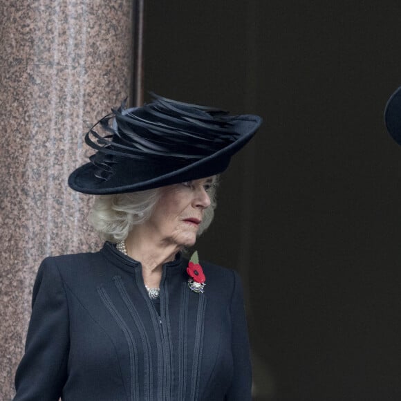 Camilla Parker Bowles, reine consort d'Angleterre, Catherine (Kate) Middleton, princesse de Galles, - La famille royale honore les disparus des deux guerres mondiales lors de la cérémonie Remembrance Sunday ( Dimanche du souvenir ) au Cénotaphe à Londres le 12 novembre 2023. 