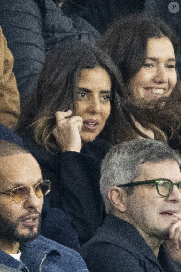 Inès Reg - Célébrités dans les tribunes du match aller des huitièmes de finale de la Ligue des champions entre le PSG et la Real Sociedad (2-0) au Parc des Princes à Paris le 14 février 2024. © Cyril Moreau/Bestimage