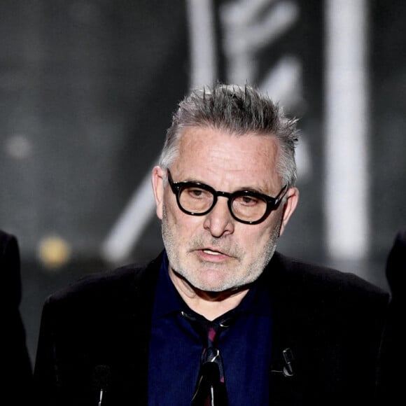 Un César spécial pour la troupe du Splendid, Gérard Jugnot, Christian Clavier, et Bruno Moynot, sur scène lors de la 46ème cérémonie des César à l'Olympia à Paris le 12 mars 202. © Bertrand Guay/ Pool / Bestimage.