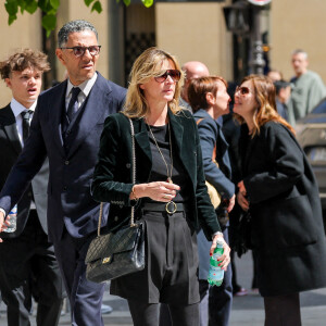 Yasmine Lavoine, Milo Lavoine, Roschdy Zem, sa compagne Sarah Poniatowski (Lavoine), Roman Lavoine - Arrivées aux obsèques du prince Jean-Stanislas Poniatowski en l'Eglise polonaise à Paris, France, le 29 avril 2024. © Jacovides-Moreau/Bestimage