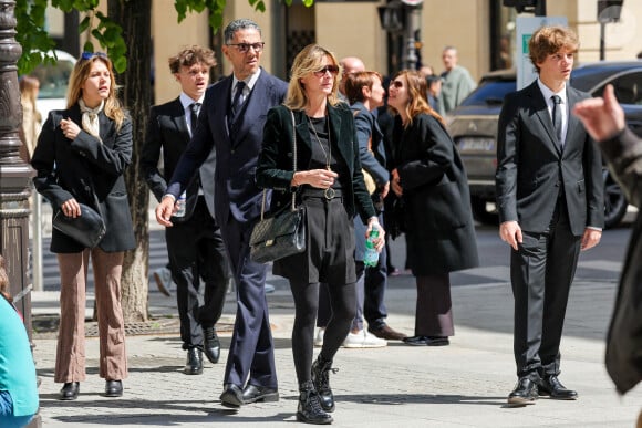 Yasmine Lavoine, Milo Lavoine, Roschdy Zem, sa compagne Sarah Poniatowski (Lavoine), Roman Lavoine - Arrivées aux obsèques du prince Jean-Stanislas Poniatowski en l'Eglise polonaise à Paris, France, le 29 avril 2024. © Jacovides-Moreau/Bestimage