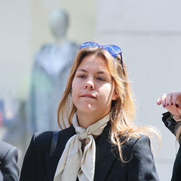 Yasmine Lavoine, Sarah Poniatowski (Lavoine), Marie Poniatowski, Roman Lavoine - Arrivées aux obsèques du prince Jean-Stanislas Poniatowski en l'Eglise polonaise à Paris, France, le 29 avril 2024. © Jacovides-Moreau/Bestimage