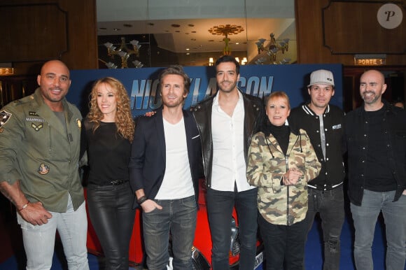 Kamel Guenfoud, Elodie Fontan, son compagnon Philippe Lacheau, Tarek Boudali, Dorothée (Frédérique Hoschedé), Pierre Lacheau et Julien Arruti à l'avant-première du film "Nicky Larson et le Parfum de Cupidon" au cinéma Le Grand Rex à Paris, France, le 1er février 2019. © Coadic Guirec/Bestimage 