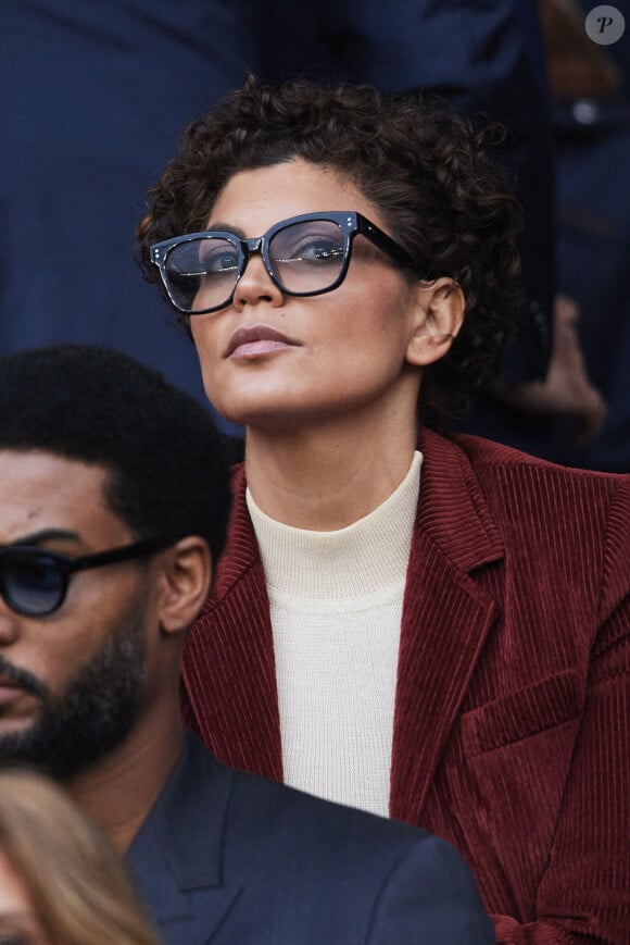 Nawell Madani - Célébrités dans les tribunes de la demi-finale retour de Ligue des champions entre le PSG face au Borussia Dortmund (0-1) au Parc des Princes à Paris le 7 mai 2024. © Cyril Moreau/Bestimage