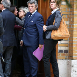 Jean-Louis Borloo et sa femme Béatrice Schönberg - Obsèques de la mère de Jean-Louis Borloo en l'église Saint-Honoré-d'Eylau à Paris. Le 15 septembre 2015  