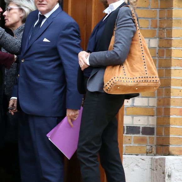Jean-Louis Borloo et sa femme Béatrice Schönberg - Obsèques de la mère de Jean-Louis Borloo en l'église Saint-Honoré-d'Eylau à Paris. Le 15 septembre 2015  