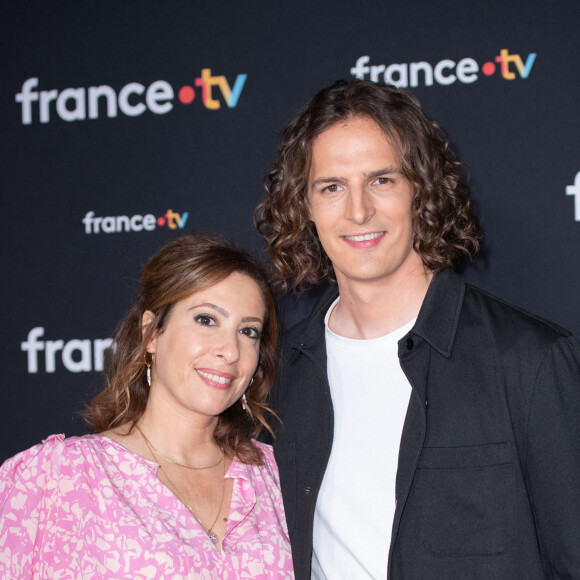 Léa Salamé et Paul de Saint Sernin assistent a la conférence de presse de rentrée de France Télévisions a Paris, le 11 juillet 2023. Photo by Aurore Marechal/ABACAPRESS.COM