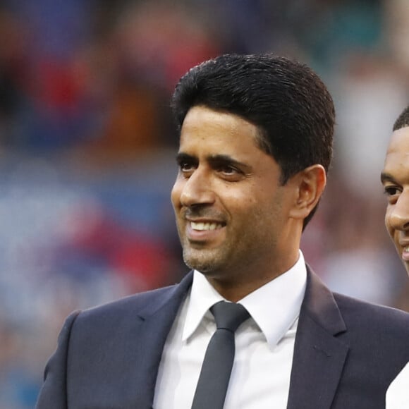 Nasser al-Khelaifi - Kylian Mbappe (PSG) - Football : Match Ligue 1 Uber Eats PSG Vs Metz (5-0) au parc des princes à Paris le 21 mai 2022. © Michael Baucher/Panoramic/Bestimage 