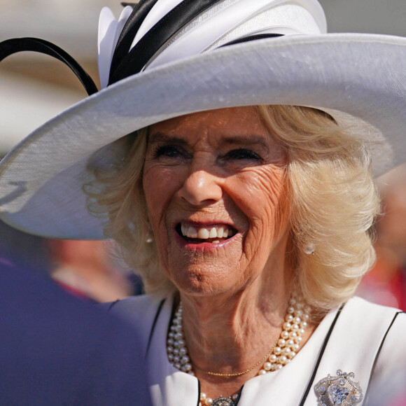 Le roi Charles III d'Angleterre et Camilla Parker Bowles, reine consort d'Angleterre, divertissent les invités lors d'une Garden Party au palais de Buckingham, à Londres, le 8 mai 2024.