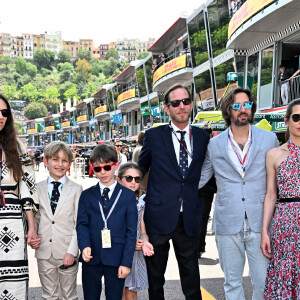 Andrea Casiraghi, sa femme Tatiana Santo Domingo et leurs enfants, India, Maximilian et Sacha Casiraghi, Charlotte Casiraghi et son mari Dimitri Rassam - La famille princière de Monaco lors du 80ème Grand Prix de Monaco de Formule 1 à Monaco le 28 mai 2023. ©