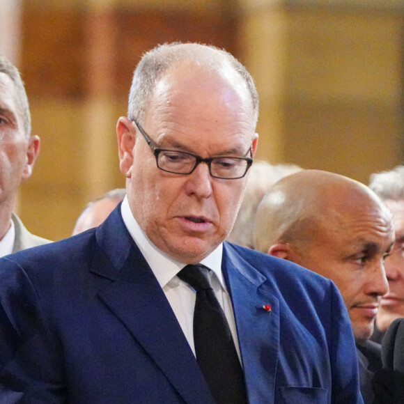 Nicolas Sarkozy, le prince Albert II de Monaco et la Première Dame Brigitte Macron - Obsèques de l'ancien maire de Marseille Jean-Claude Gaudin à la cathédrale Sainte-Marie major de Marseille, France, le 23 mai 2024. © Jean-René Santini/Bestimage 