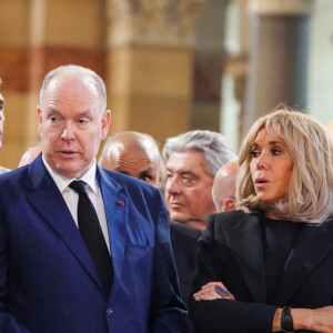 Nicolas Sarkozy, le prince Albert II de Monaco et la Première Dame Brigitte Macron - Obsèques de l'ancien maire de Marseille Jean-Claude Gaudin à la cathédrale Sainte-Marie major de Marseille, France, le 23 mai 2024. © Jean-René Santini/Bestimage 