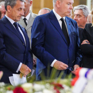 Nicolas Sarkozy, le prince Albert II de Monaco et la Première Dame Brigitte Macron - Obsèques de l'ancien maire de Marseille Jean-Claude Gaudin à la cathédrale Sainte-Marie major de Marseille, France, le 23 mai 2024. © Jean-René Santini/Bestimage 