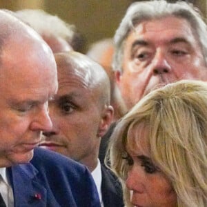 Nicolas Sarkozy, le prince Albert II de Monaco et la Première Dame Brigitte Macron - Obsèques de l'ancien maire de Marseille Jean-Claude Gaudin à la cathédrale Sainte-Marie major de Marseille, France, le 23 mai 2024. © Jean-René Santini/Bestimage 