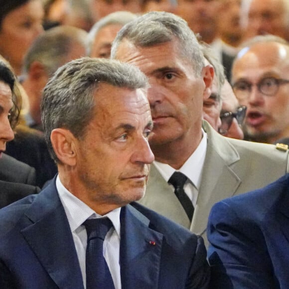 Christophe Béchu, Nicolas Sarkozy et le prince Albert II de Monaco - Obsèques de l'ancien maire de Marseille Jean-Claude Gaudin à la cathédrale Sainte-Marie major de Marseille, France, le 23 mai 2024. © Jean-René Santini/Bestimage 