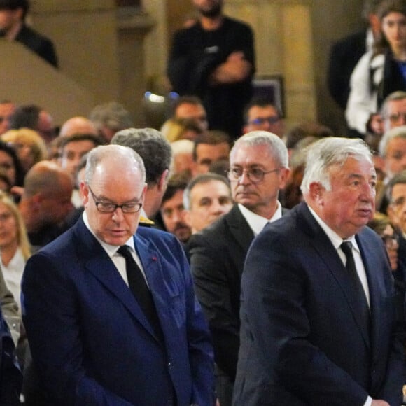 Nicolas Sarkozy, le prince Albert II de Monaco, Gérard Larcher et Benoît Payan - Obsèques de l'ancien maire de Marseille Jean-Claude Gaudin à la cathédrale Sainte-Marie major de Marseille, France, le 23 mai 2024. © Jean-René Santini/Bestimage 