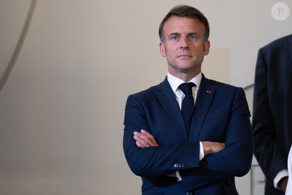 Le président de la République française, Emmanuel Macron - Le Président de la République française E.Macron et la première dame B.Macron remettent les prix "Non au Harcèlement 2024" au palais de l'Elysée à Paris, le 29 mai 2024. © Raphaël Lafargue / Pool / Bestimage 