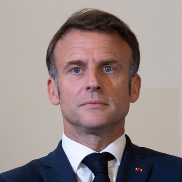 Le président de la République française, Emmanuel Macron - Le Président de la République française E.Macron et la première dame B.Macron remettent les prix "Non au Harcèlement 2024" au palais de l'Elysée à Paris, le 29 mai 2024. © Raphaël Lafargue / Pool / Bestimage 