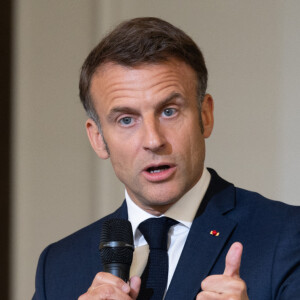 Le président de la République française, Emmanuel Macron - Le Président de la République française E.Macron et la première dame B.Macron remettent les prix "Non au Harcèlement 2024" au palais de l'Elysée à Paris, le 29 mai 2024. © Raphaël Lafargue / Pool / Bestimage 