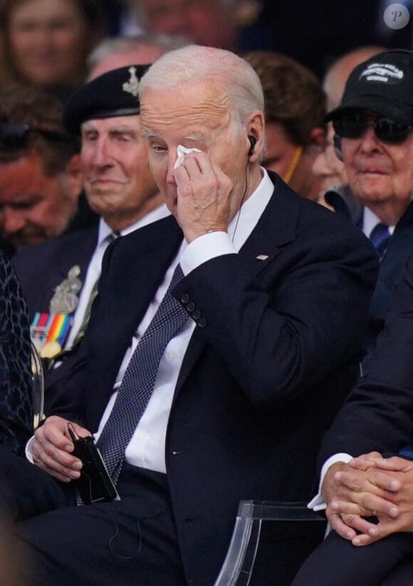 Joe Biden à Omaha Beach à Saint-Laurent-sur-Mer pour les 80 ans du Débarquement le 6 juin 2024. Photo by Jordan Pettitt/PA Wire/ABACAPRESS.COM