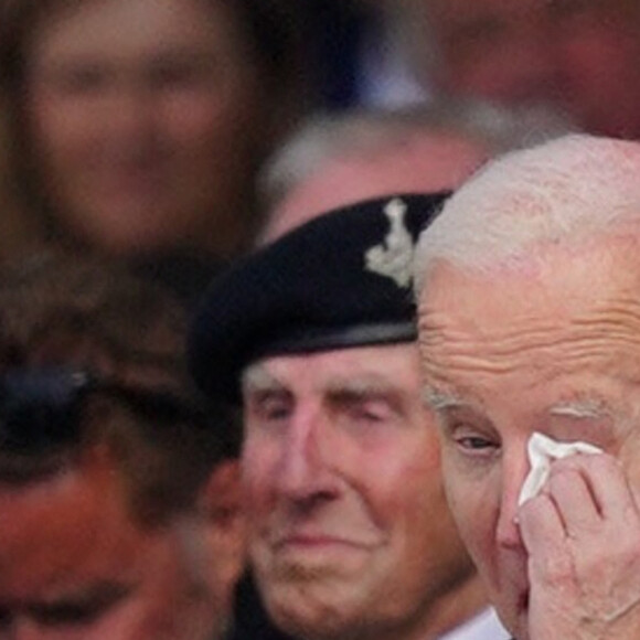 Joe Biden à Omaha Beach à Saint-Laurent-sur-Mer pour les 80 ans du Débarquement le 6 juin 2024. Photo by Jordan Pettitt/PA Wire/ABACAPRESS.COM