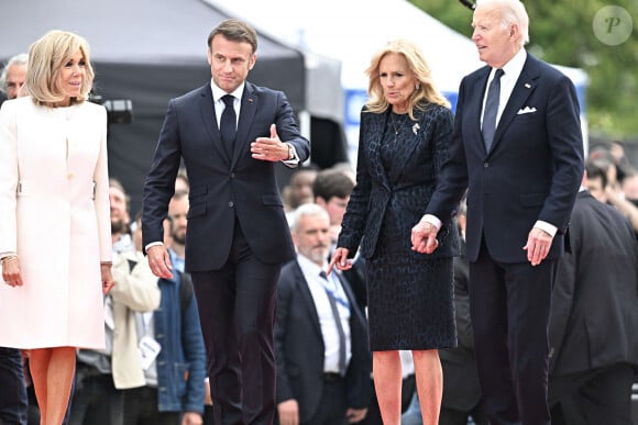 Brigitte et Emmanuel Macron, Jill et Joe Biden à Omaha Beach à Saint-Laurent-sur-Mer pour les 80 ans du Débarquement le 6 juin 2024. Photo by David Niviere/ABACAPRESS.COM